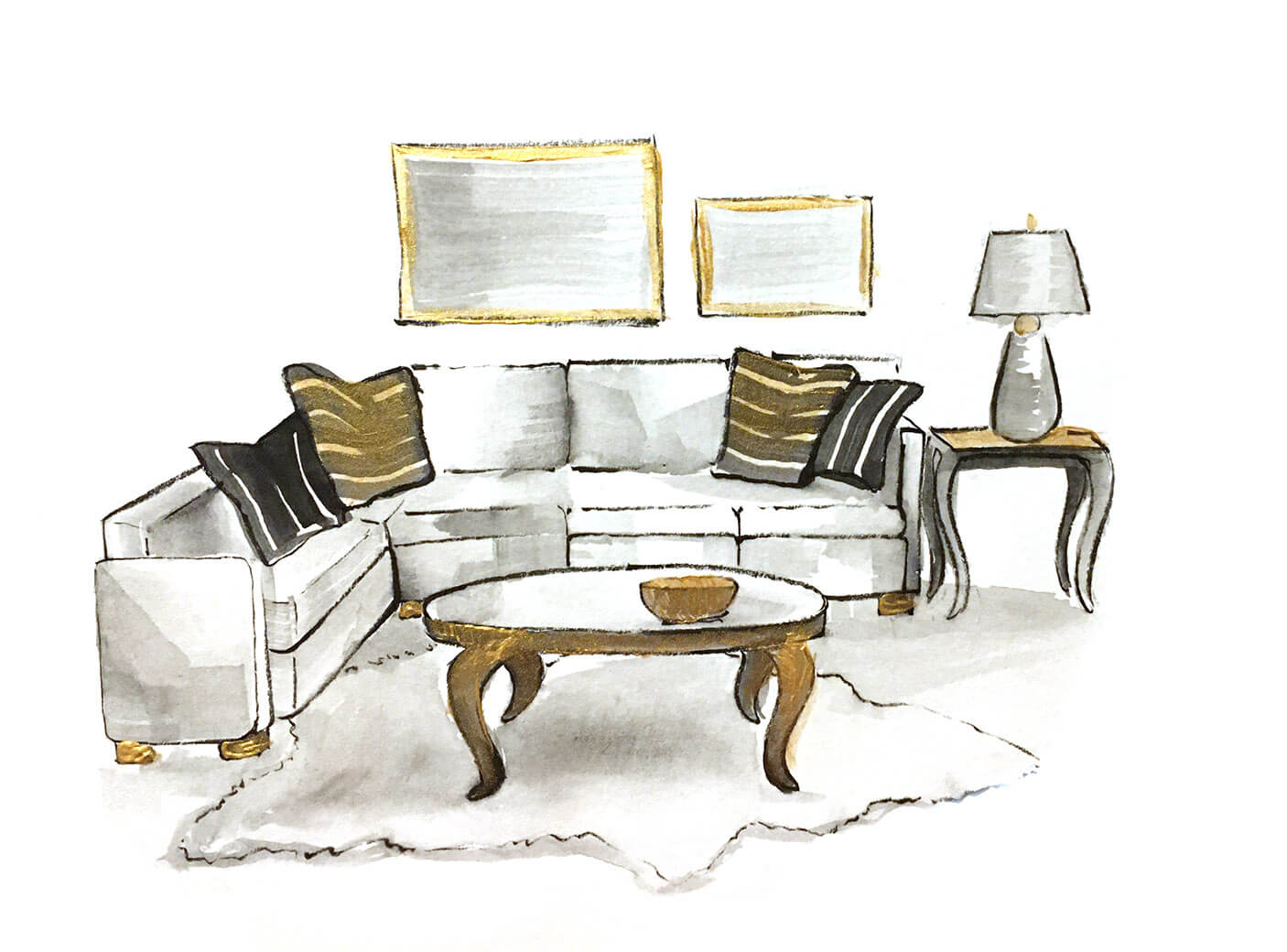 b&w&gold couch
